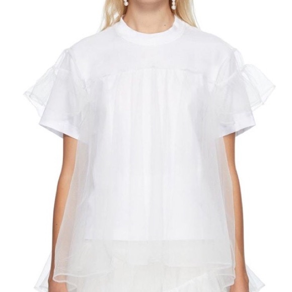 ShuShu/Tong white short sleeve T-shirt with tulle overlay. - Picture 2 of 9